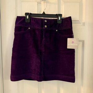 NWT Athleta CORDOROY MINI SKIRT, Purple with stretch. Sze 4